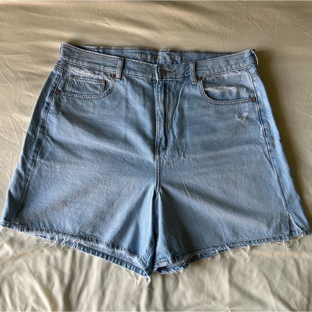 American Eagle Light Wash Cotton Denim Highest Rise Baggy Short | Size 14